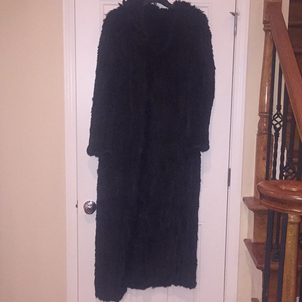 Gorgeous knitted rabbit fur coat with hood